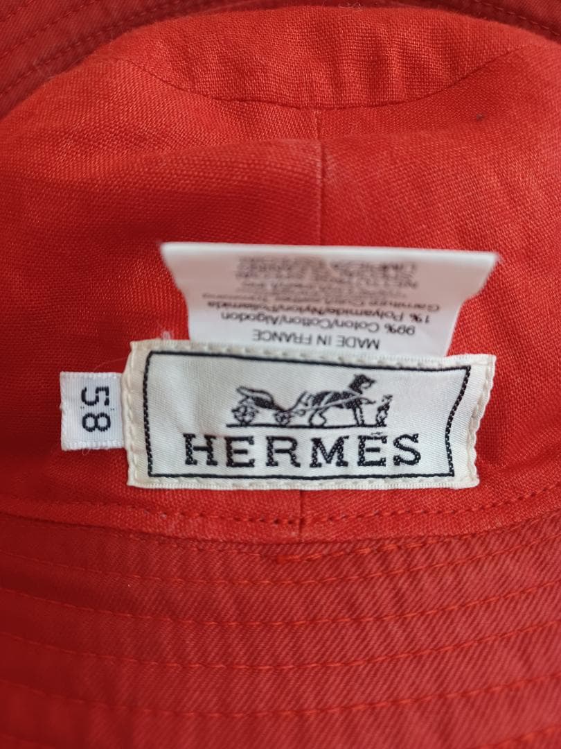エルメス　帽子　レディース　メンズ　ユニセックス　赤色　58㎝　コットン　レザー