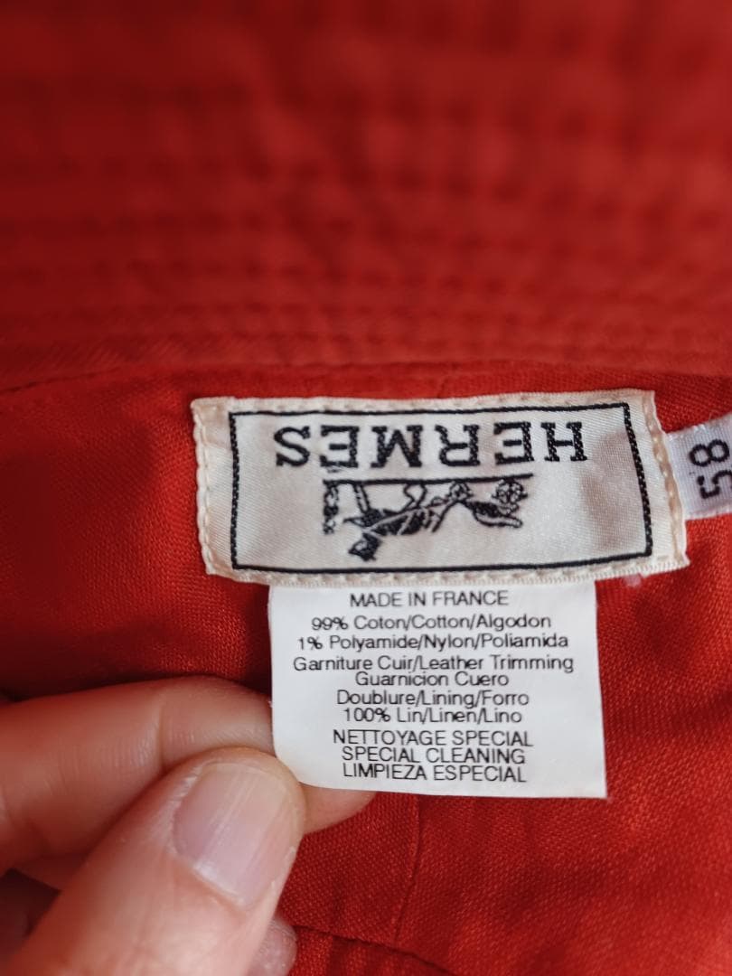 エルメス　帽子　レディース　メンズ　ユニセックス　赤色　58㎝　コットン　レザー