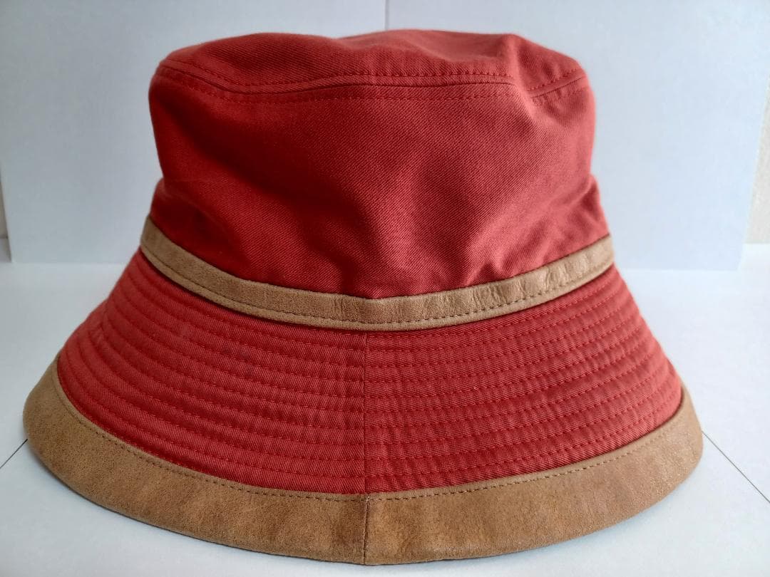エルメス　帽子　レディース　メンズ　ユニセックス　赤色　58㎝　コットン　レザー