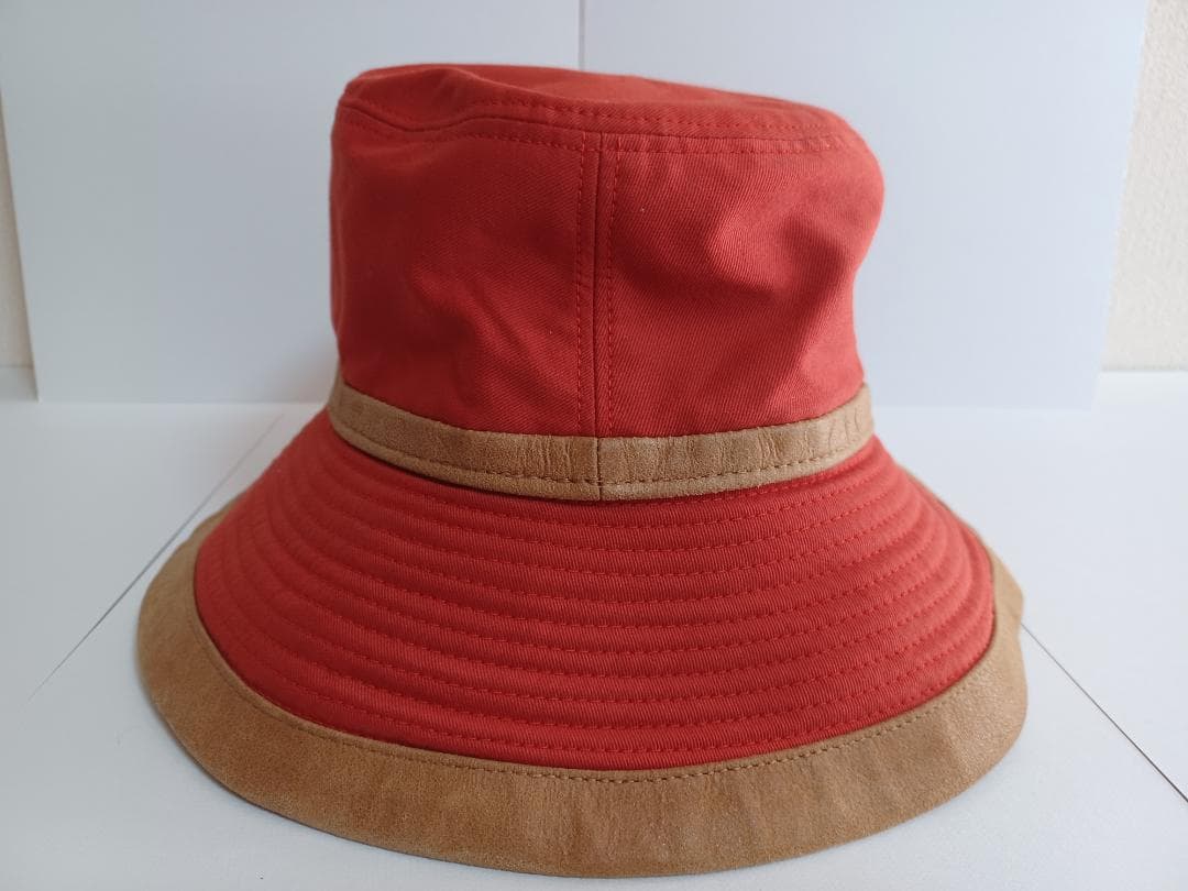 エルメス　帽子　レディース　メンズ　ユニセックス　赤色　58㎝　コットン　レザー