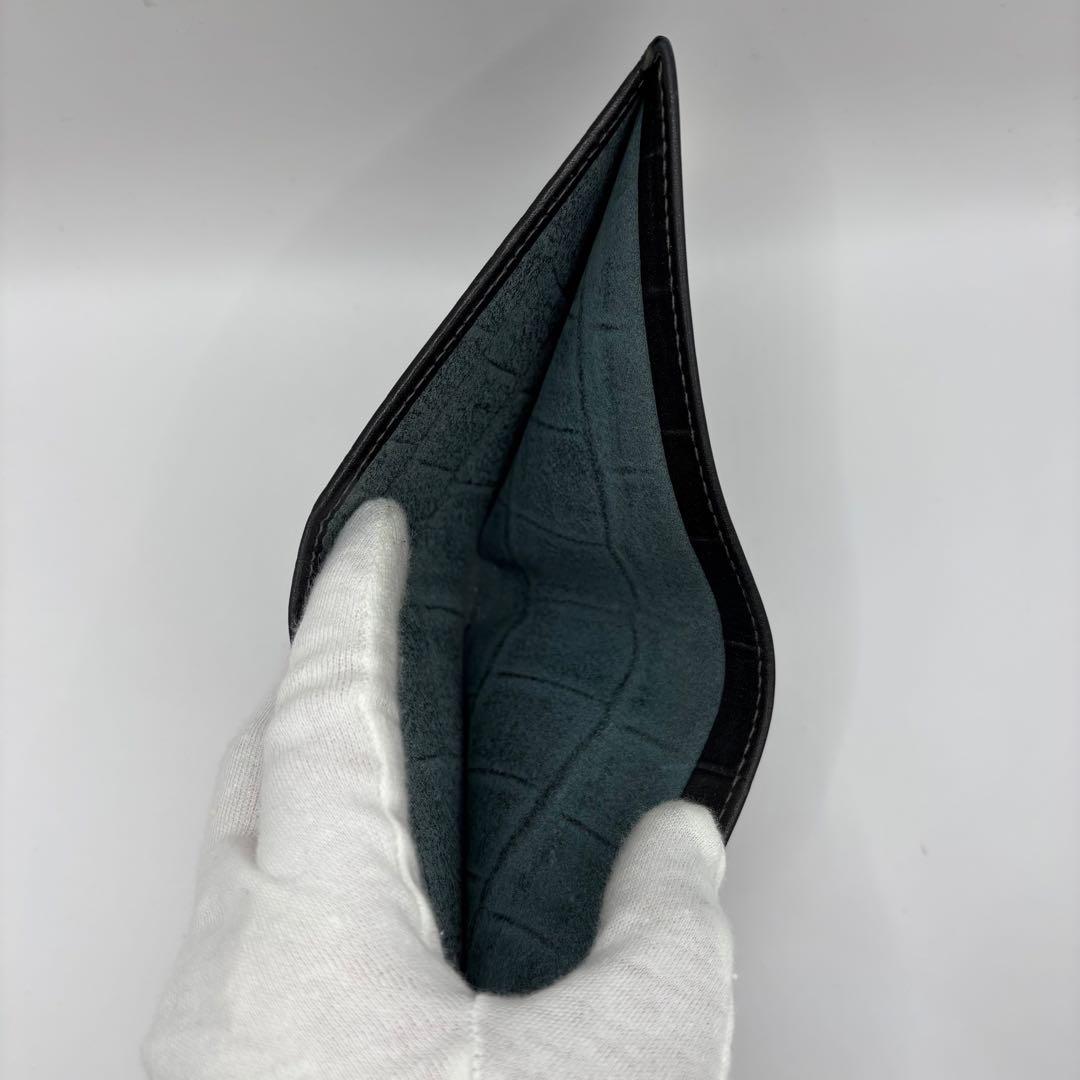 ILBISONTE 二つ折り財布　クロコ　ブラック　レザー　イルビゾンテ　ロゴ