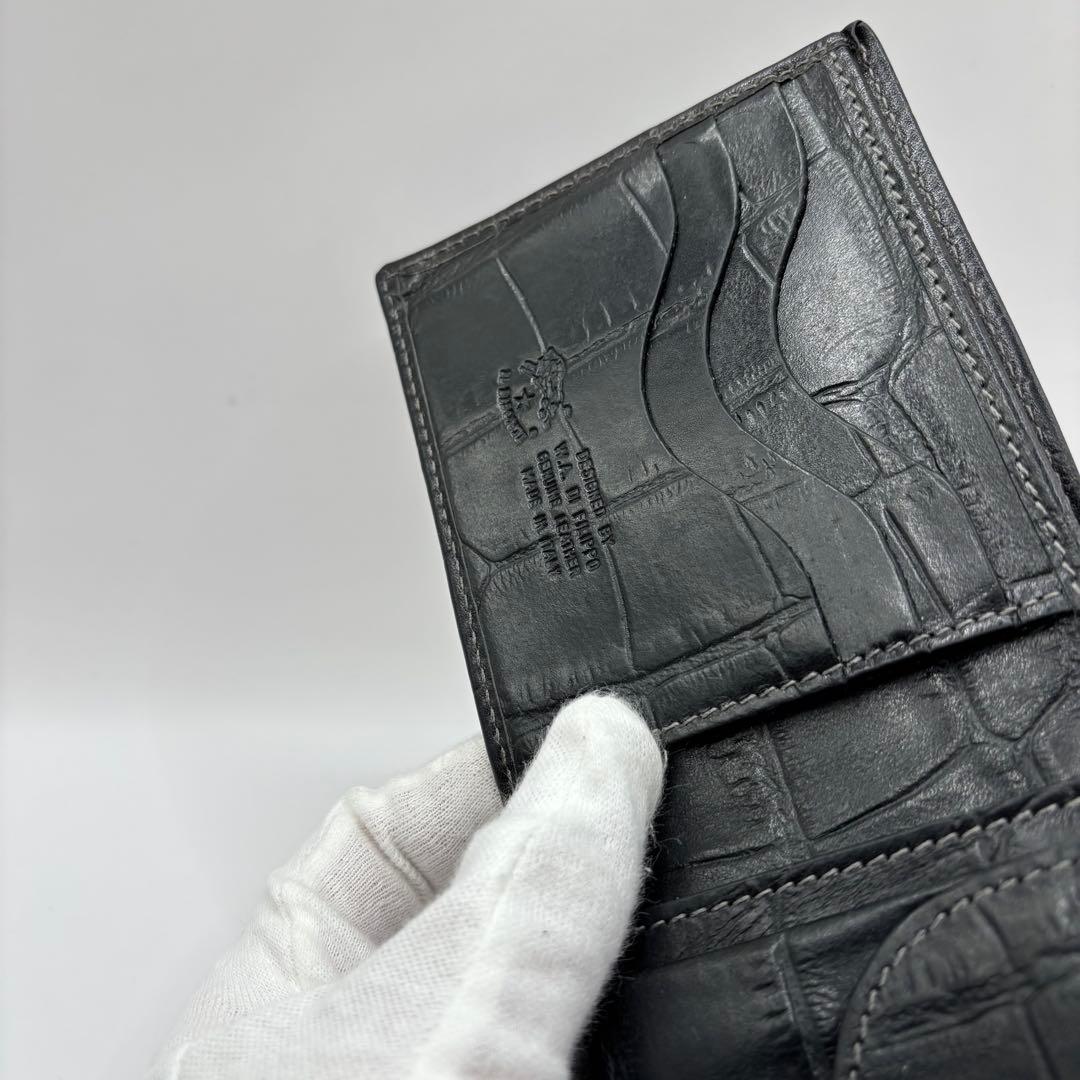 ILBISONTE 二つ折り財布　クロコ　ブラック　レザー　イルビゾンテ　ロゴ