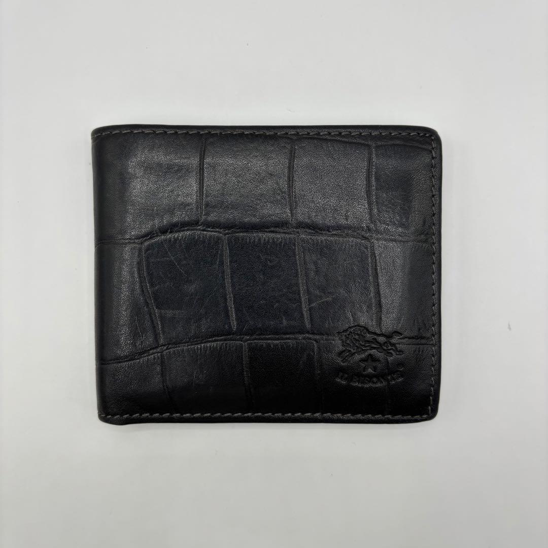ILBISONTE 二つ折り財布　クロコ　ブラック　レザー　イルビゾンテ　ロゴ
