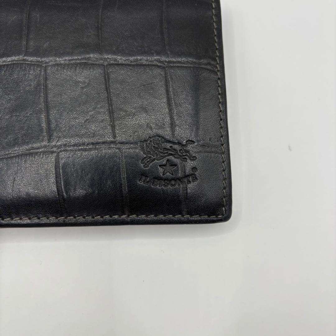ILBISONTE 二つ折り財布　クロコ　ブラック　レザー　イルビゾンテ　ロゴ