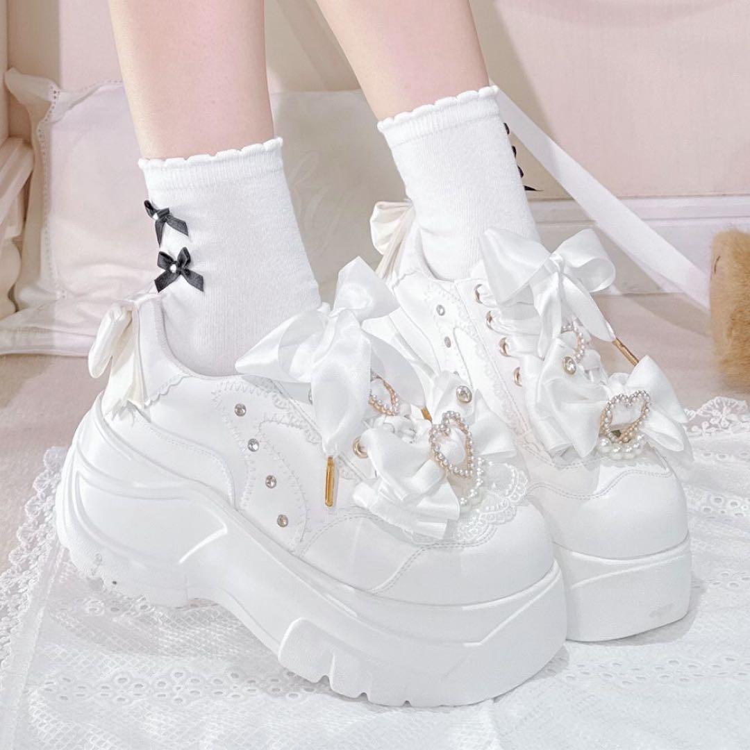 ゴスロリ 厚底スニーカー リボン シューズ 靴 Lolita 地雷系 3色お選び