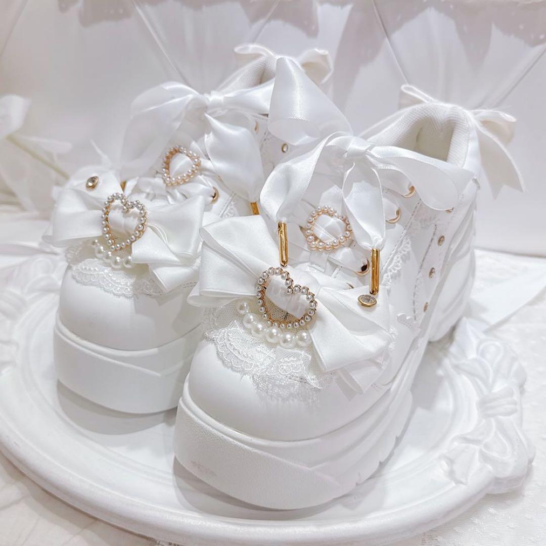 ゴスロリ 厚底スニーカー リボン シューズ 靴 Lolita 地雷系 3色お選び