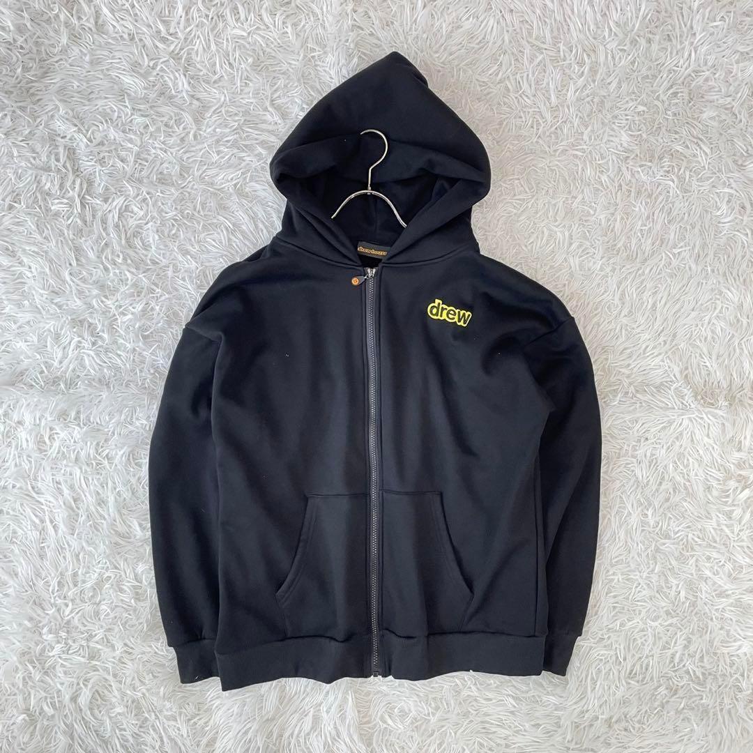美品drew house フーディー パーカー Lニコちゃんロゴバックプリント黒