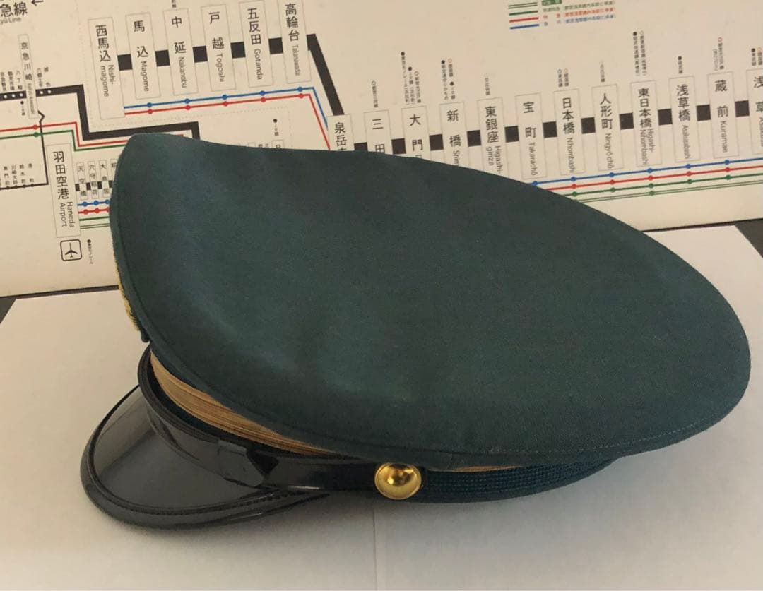 管理番号1176 東急 制帽 （緑色、金色横太線1本）