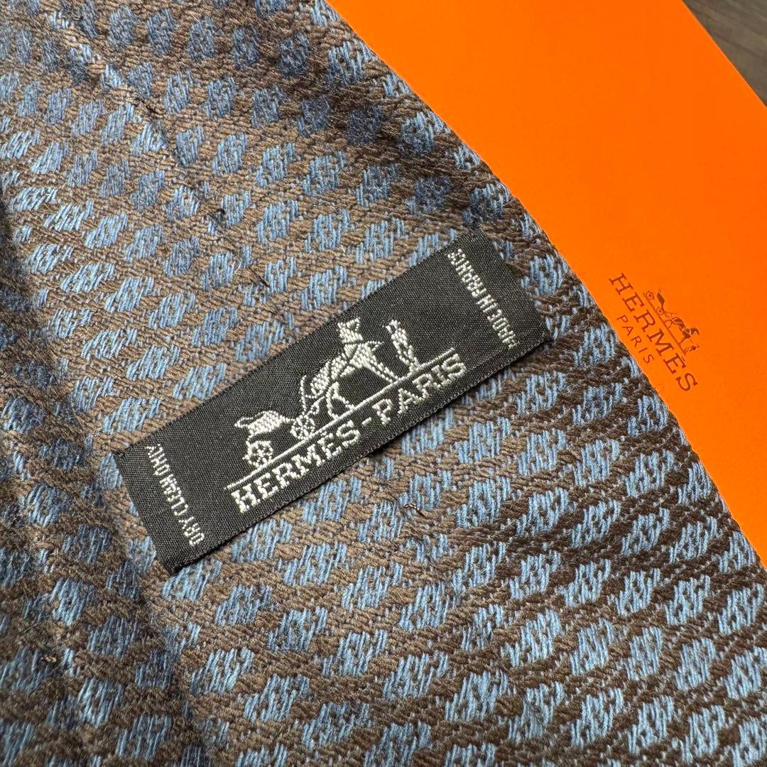 未使用 HERMES エルメス カシミヤ100% ジオメトリック柄 ネクタイ