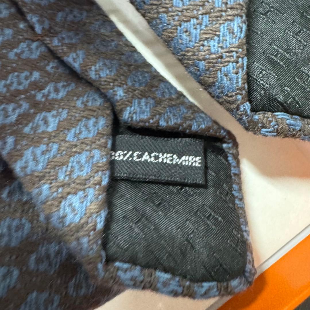 未使用 HERMES エルメス カシミヤ100% ジオメトリック柄 ネクタイ