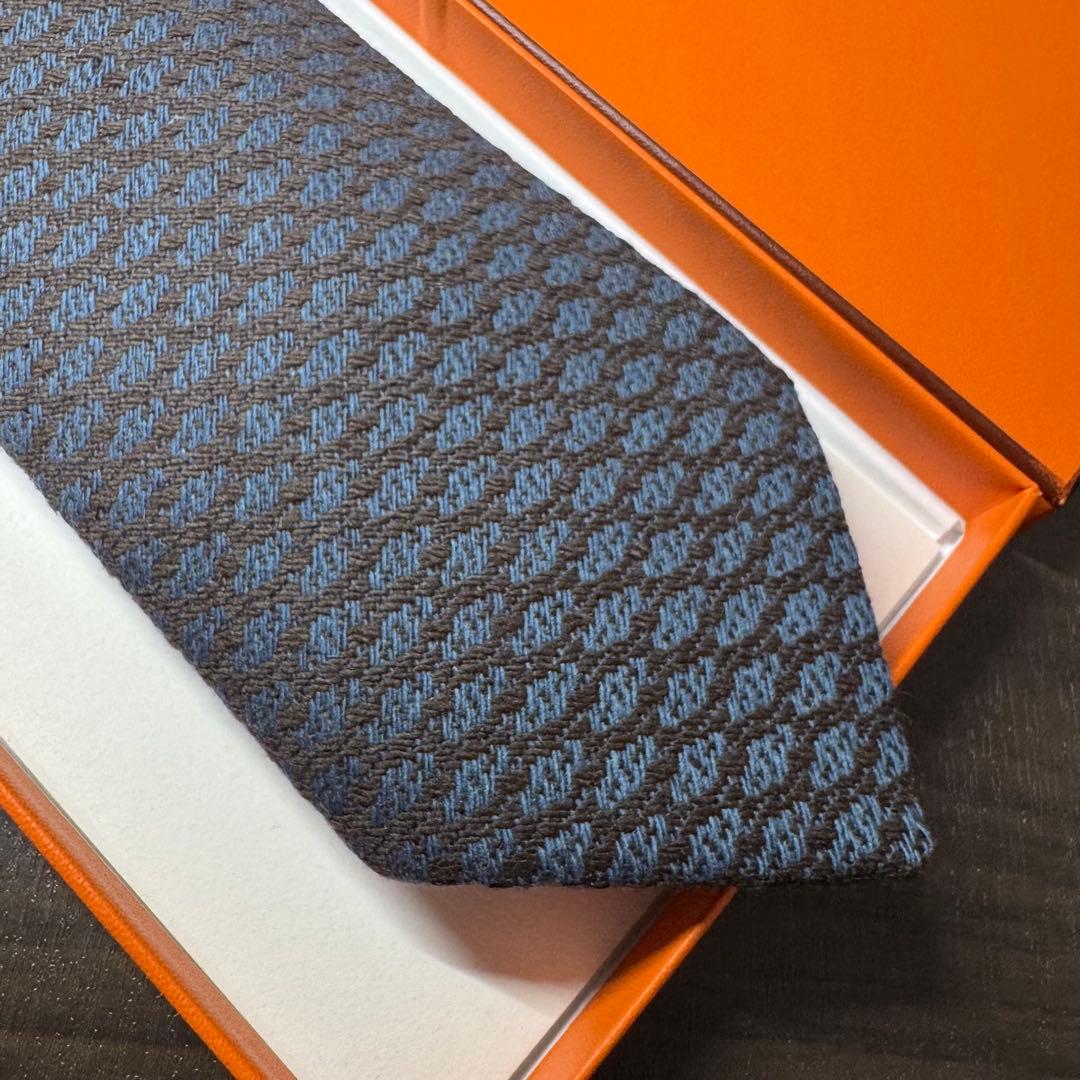 未使用 HERMES エルメス カシミヤ100% ジオメトリック柄 ネクタイ