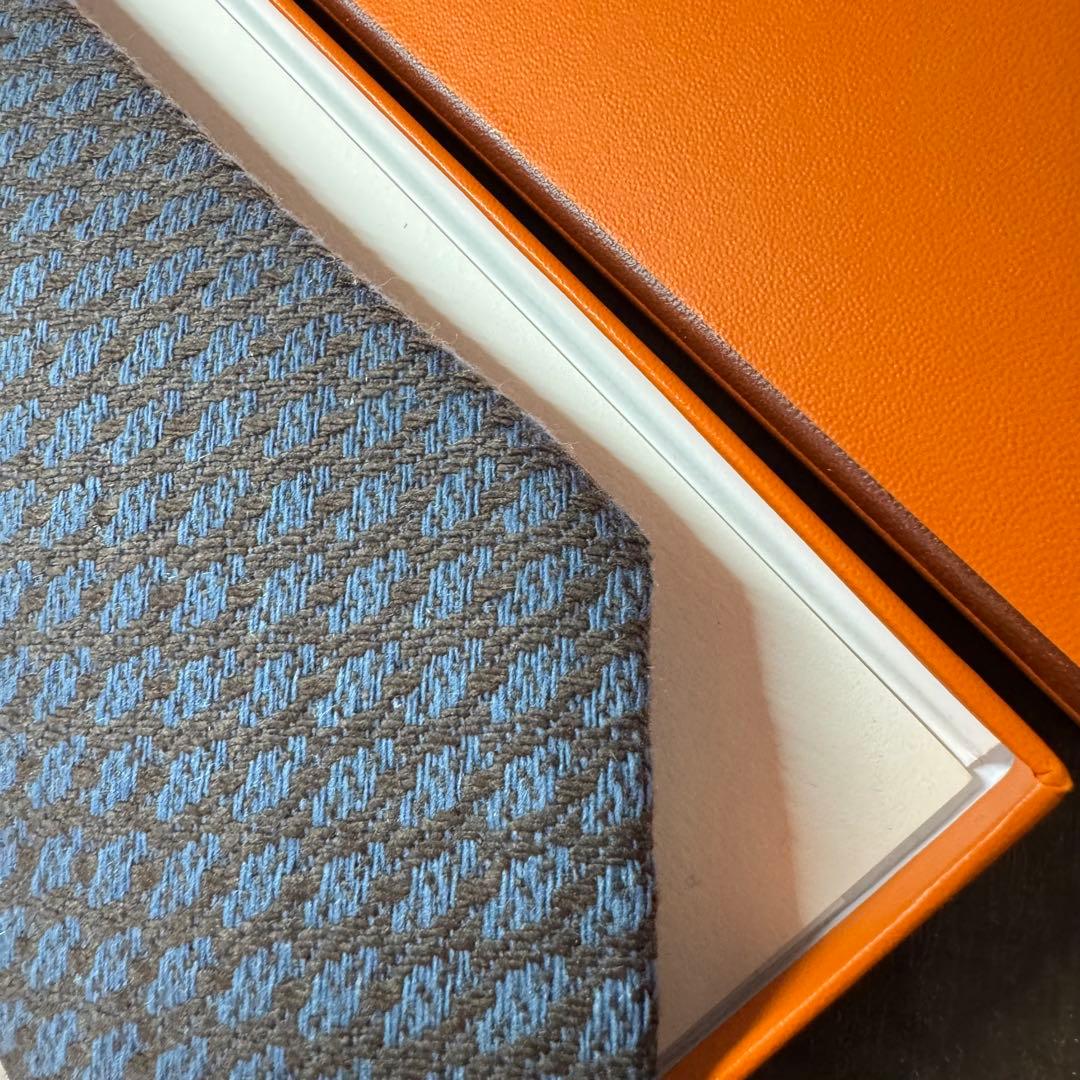 未使用 HERMES エルメス カシミヤ100% ジオメトリック柄 ネクタイ