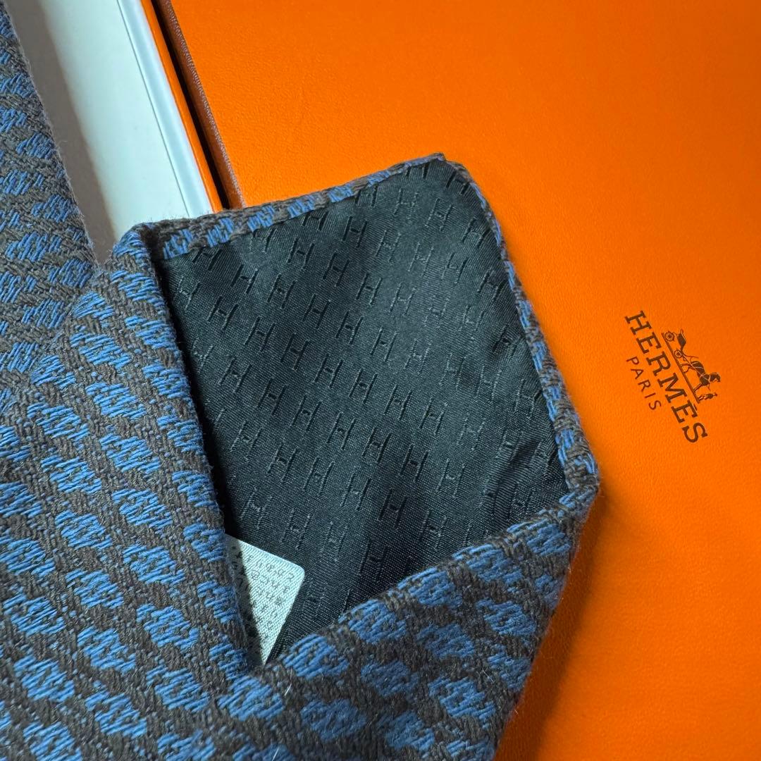 未使用 HERMES エルメス カシミヤ100% ジオメトリック柄 ネクタイ