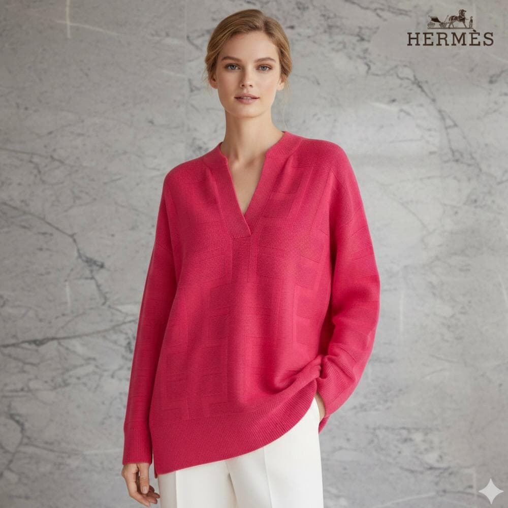 極美品★HERMES★Hジャガード★キーネック★ロングニット★チュニック