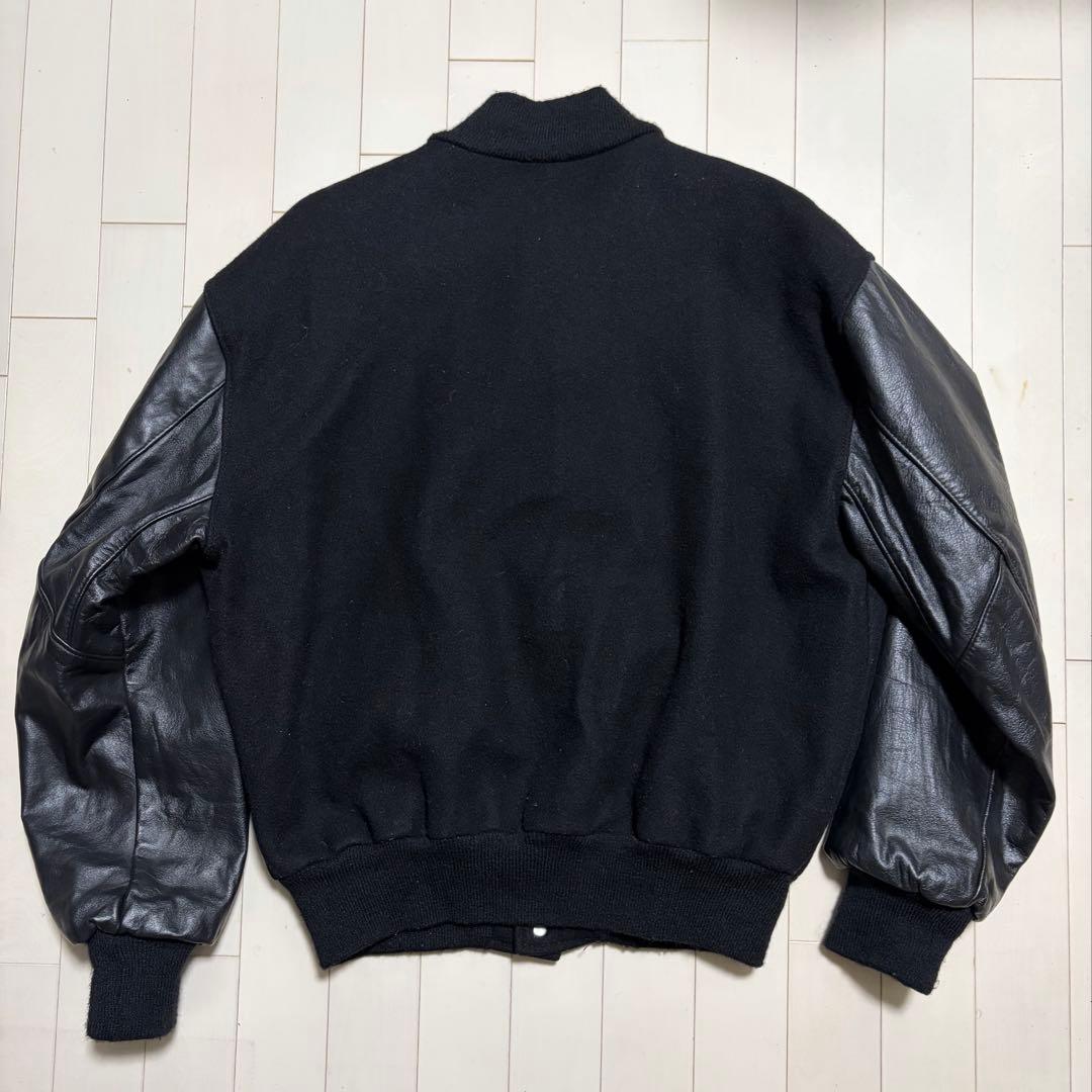 80s DELONG スタジャン メルトン×レザー オールブラック 短丈