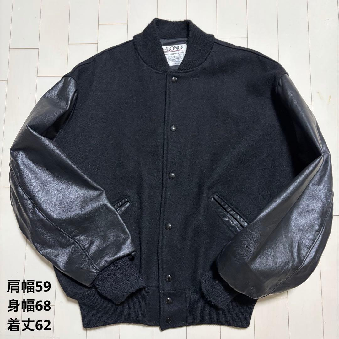 80s DELONG スタジャン メルトン×レザー オールブラック 短丈