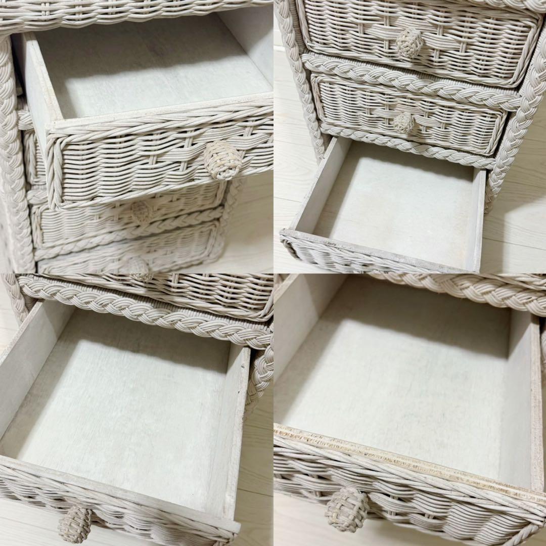 ヴィンテージアンティークフレンチカントリーラタン4段チェスト