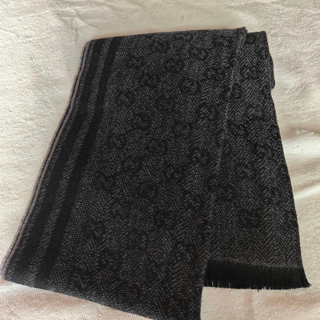 美品✨GUCCI グッチ マフラー GG柄 ブラック ウール 男女兼用