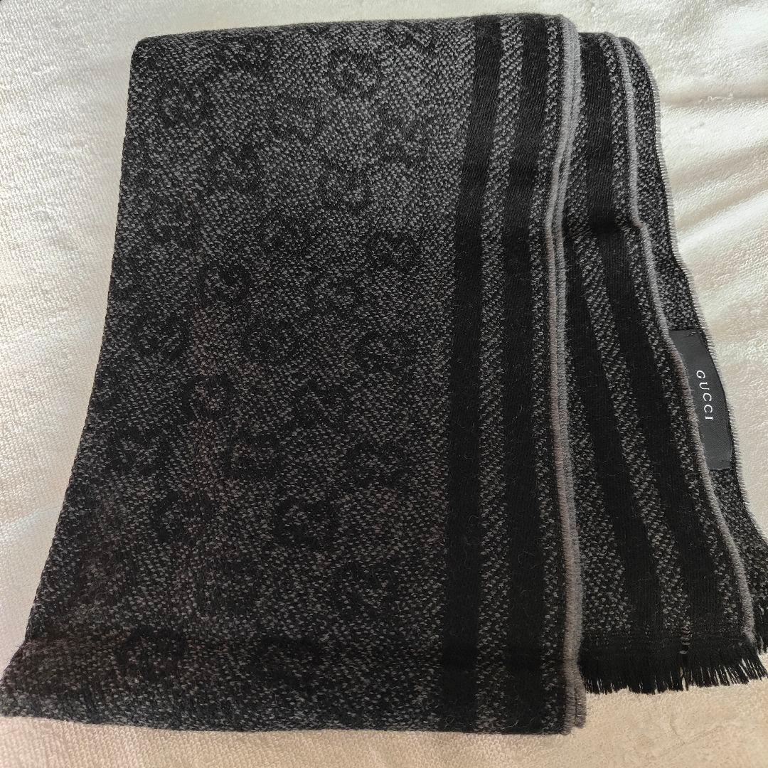 美品✨GUCCI グッチ マフラー GG柄 ブラック ウール 男女兼用