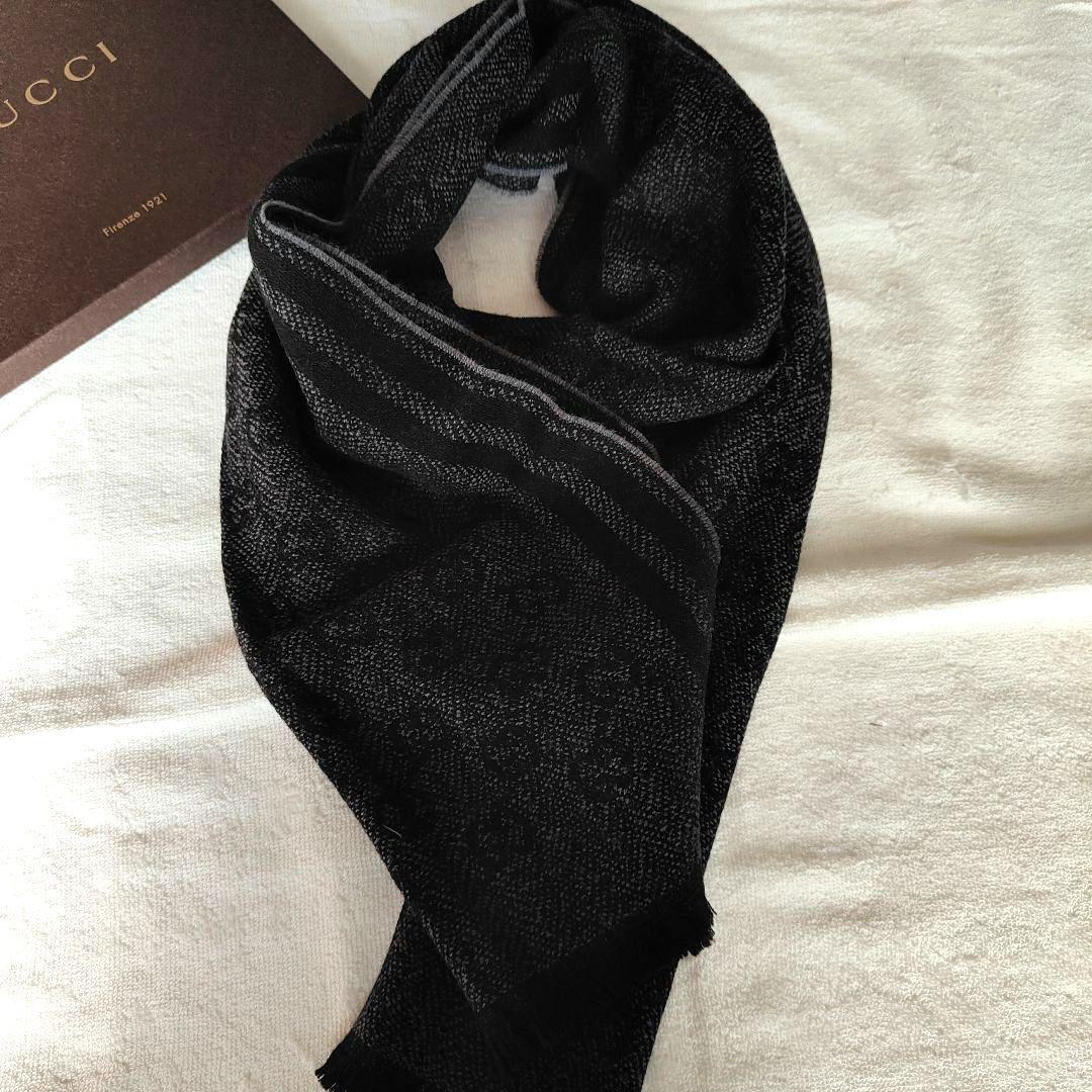 美品✨GUCCI グッチ マフラー GG柄 ブラック ウール 男女兼用