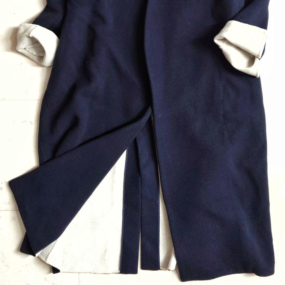 人気♪ エンフォルド ウール ノーカラー ロングリバーコート バックスリット