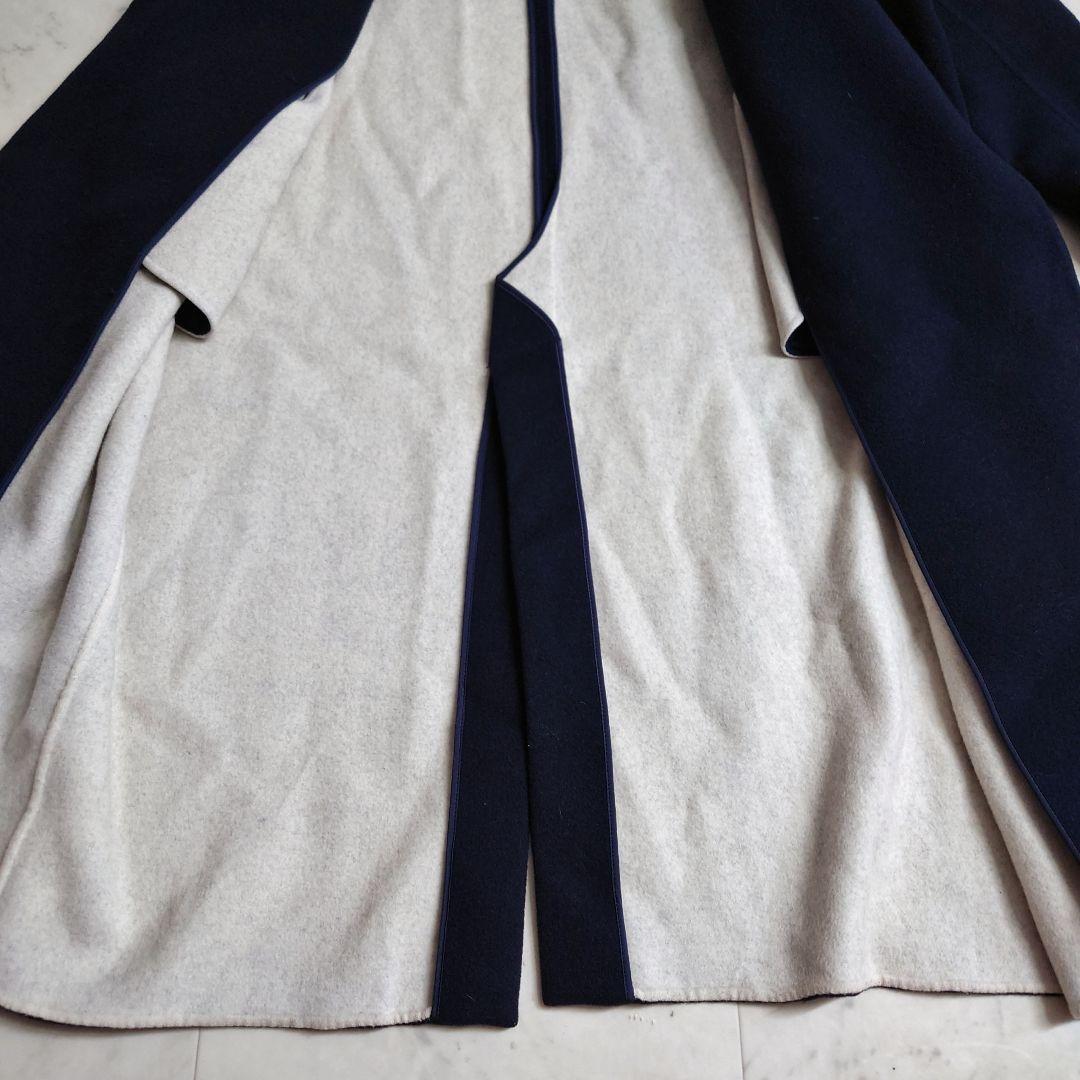 人気♪ エンフォルド ウール ノーカラー ロングリバーコート バックスリット