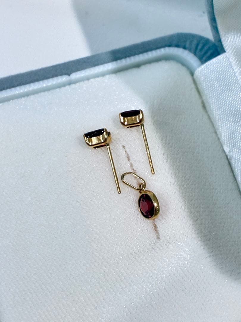 K18 ガーネット ペンダントとピアスセット 0.59ct