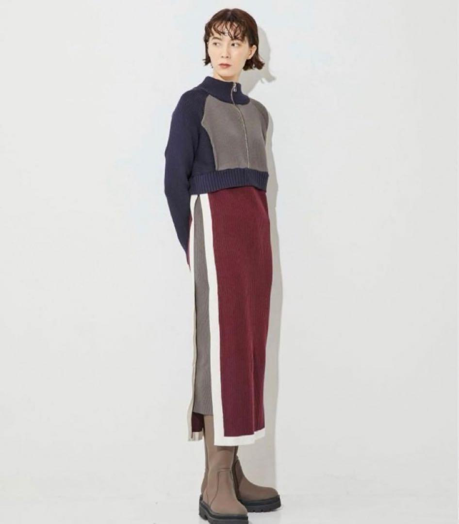 【新品タグ付き】A+TOKYO ハーフジップカラーブロックニットワンピース