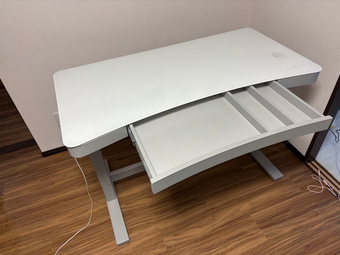 昇降デスク　電動　ガラス天板　引き出し　USB充電　ワイヤレス充電　幅120cm