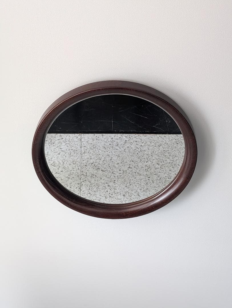 ビンテージ 秋田木工 旧タグ 曲木鏡 柳宗理 ミラー 丸(小) 古代色 美品