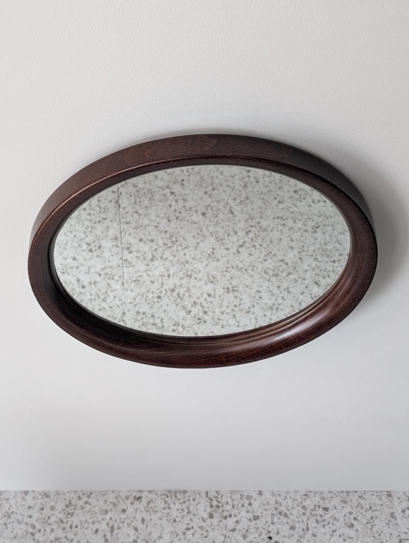 ビンテージ 秋田木工 旧タグ 曲木鏡 柳宗理 ミラー 丸(小) 古代色 美品