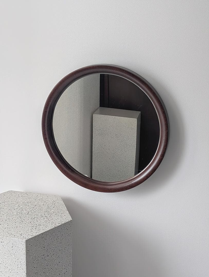 ビンテージ 秋田木工 旧タグ 曲木鏡 柳宗理 ミラー 丸(小) 古代色 美品