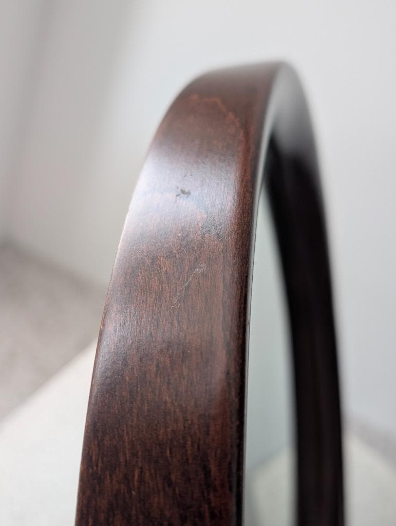 ビンテージ 秋田木工 旧タグ 曲木鏡 柳宗理 ミラー 丸(小) 古代色 美品