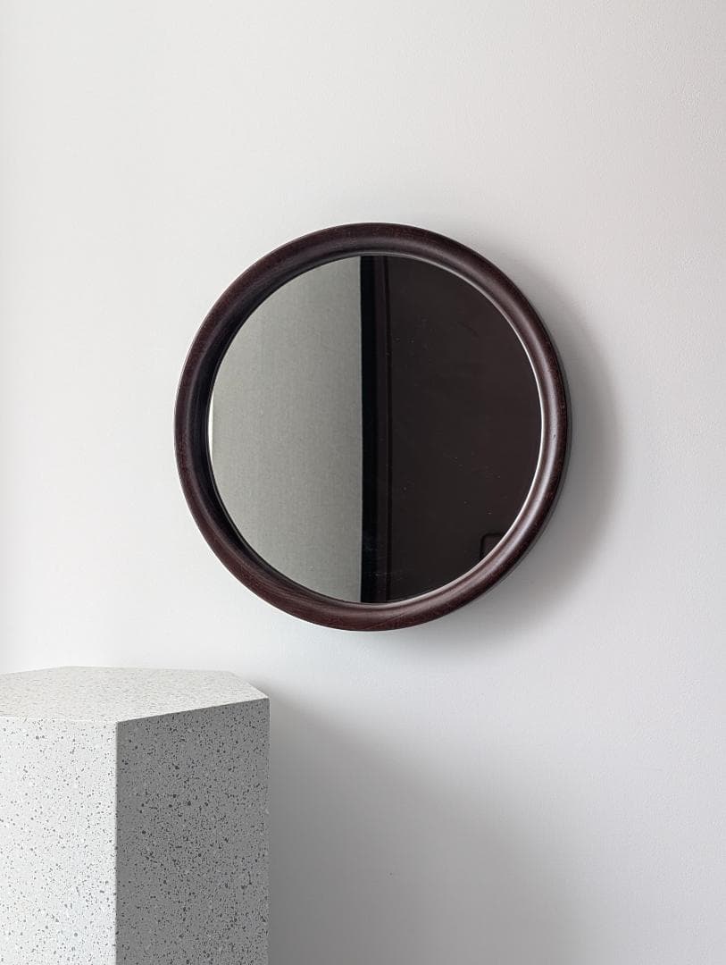 ビンテージ 秋田木工 旧タグ 曲木鏡 柳宗理 ミラー 丸(小) 古代色 美品