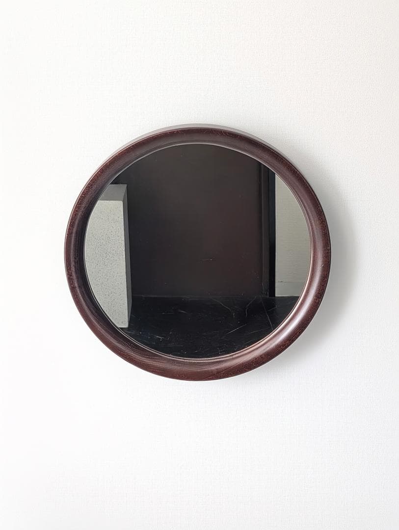 ビンテージ 秋田木工 旧タグ 曲木鏡 柳宗理 ミラー 丸(小) 古代色 美品