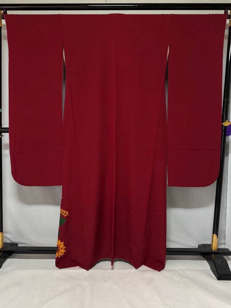 [美品] 単品　本振袖　振袖　正絹　成人式　結婚式　刺繍　蝶　向日葵　高身長