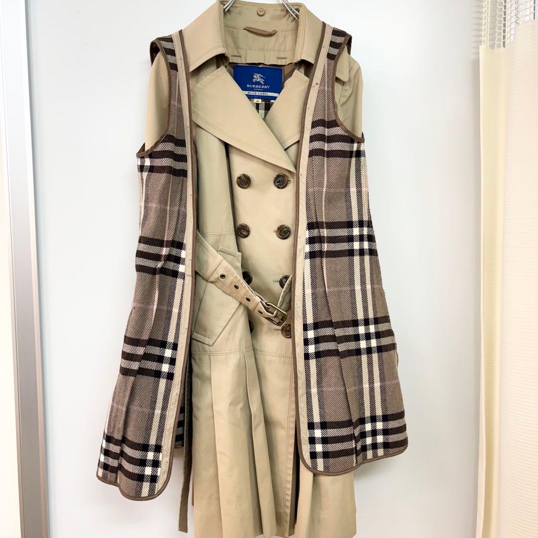 バーバリー　ダブルトレンチコート　ライナー付　ファー付　ベージュ　レディースM