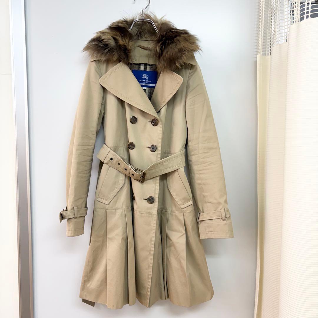 バーバリー　ダブルトレンチコート　ライナー付　ファー付　ベージュ　レディースM