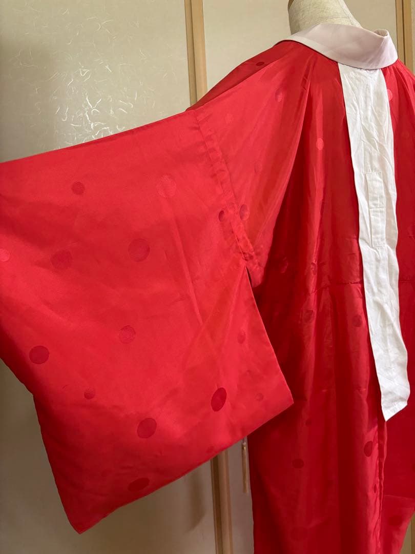 ふりふ　カラー長襦袢　赤　朱色　水玉模様