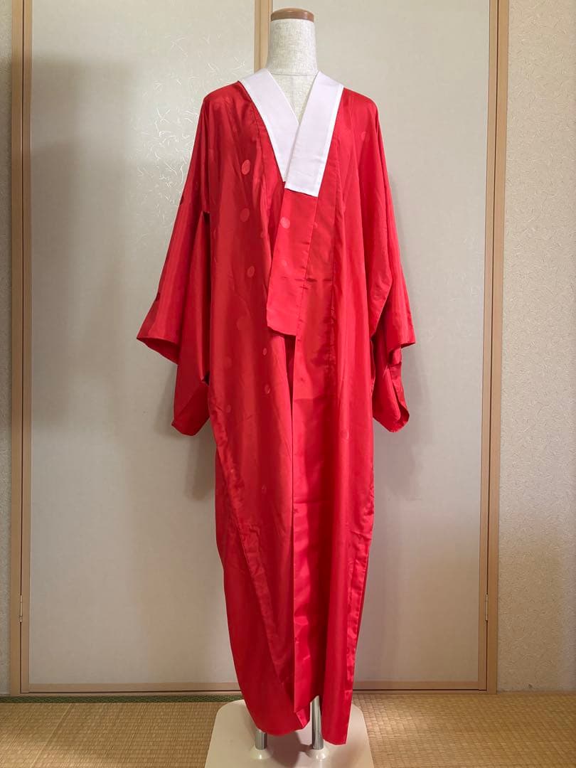 ふりふ　カラー長襦袢　赤　朱色　水玉模様