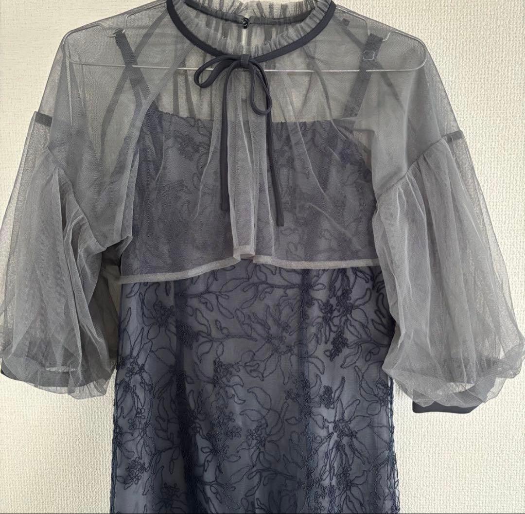 Leja パフスリーブシアーボレロ刺繍レースマーメイドシルエットキャミワンピース