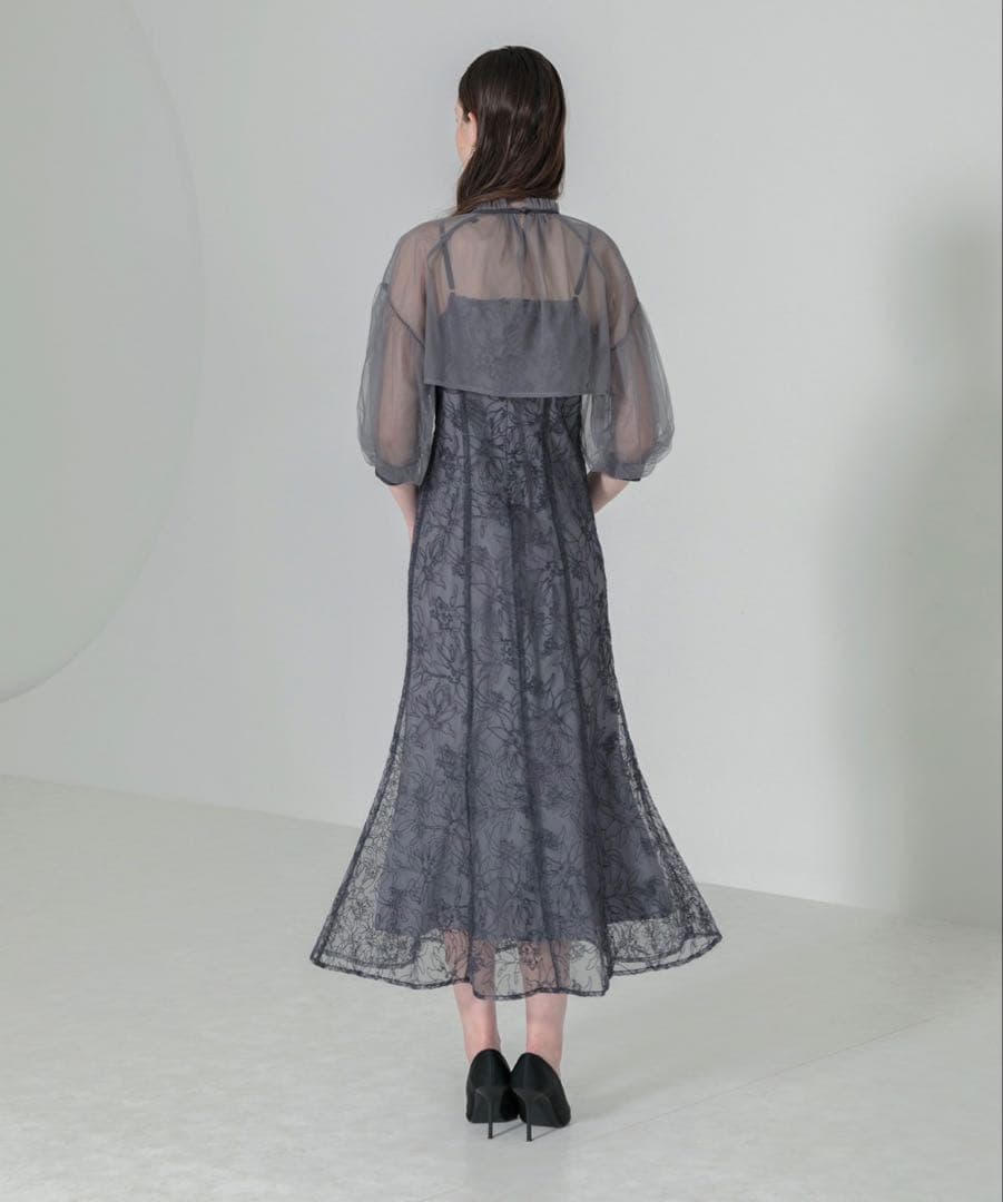 Leja パフスリーブシアーボレロ刺繍レースマーメイドシルエットキャミワンピース