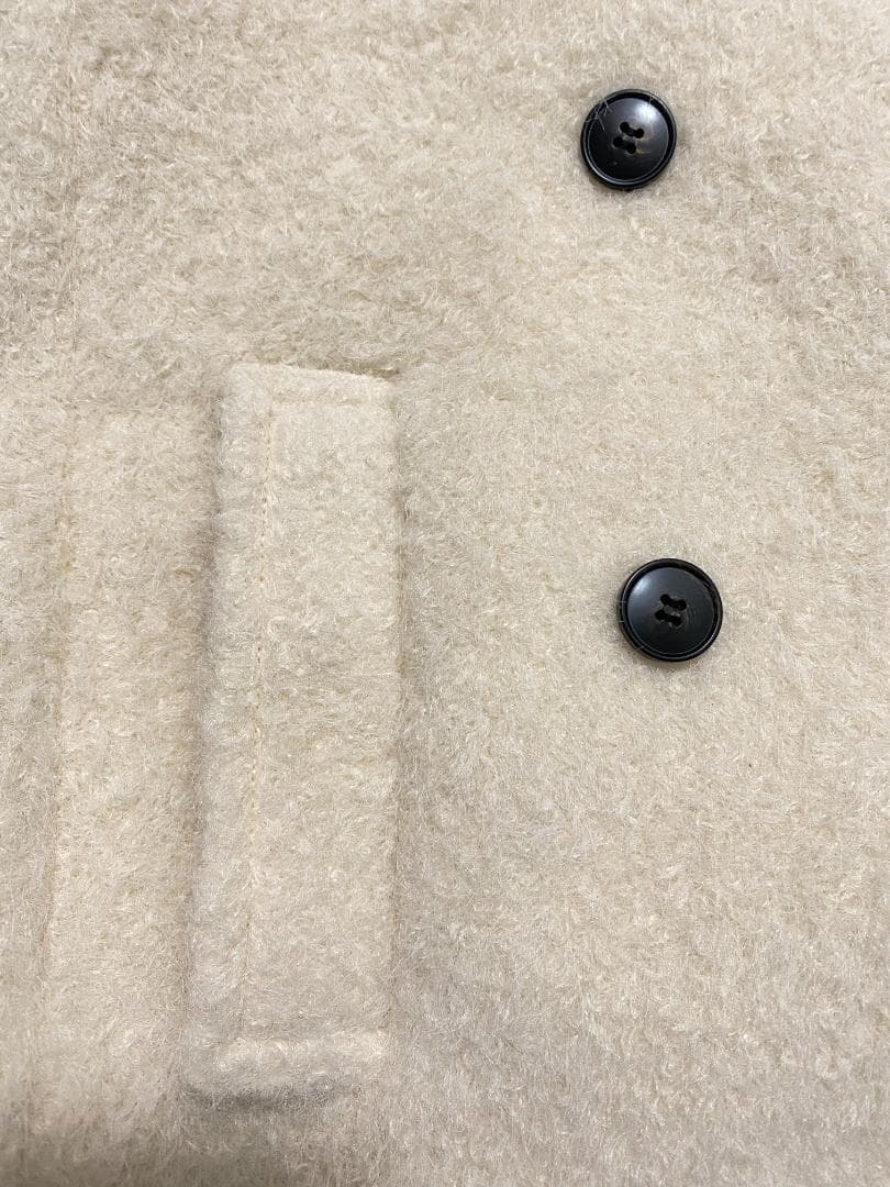 希少 Mサイズ ZARA ブークレダブルブレストミディ丈コート エクリュ