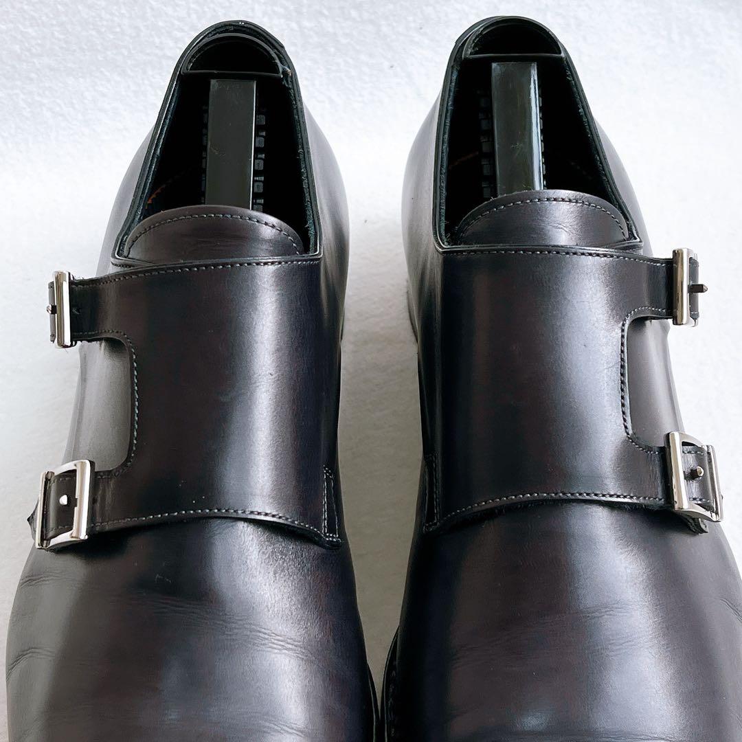 極美品 サントーニ ダブルモンクストラップ レザー 革靴 黒 ストレートチップ