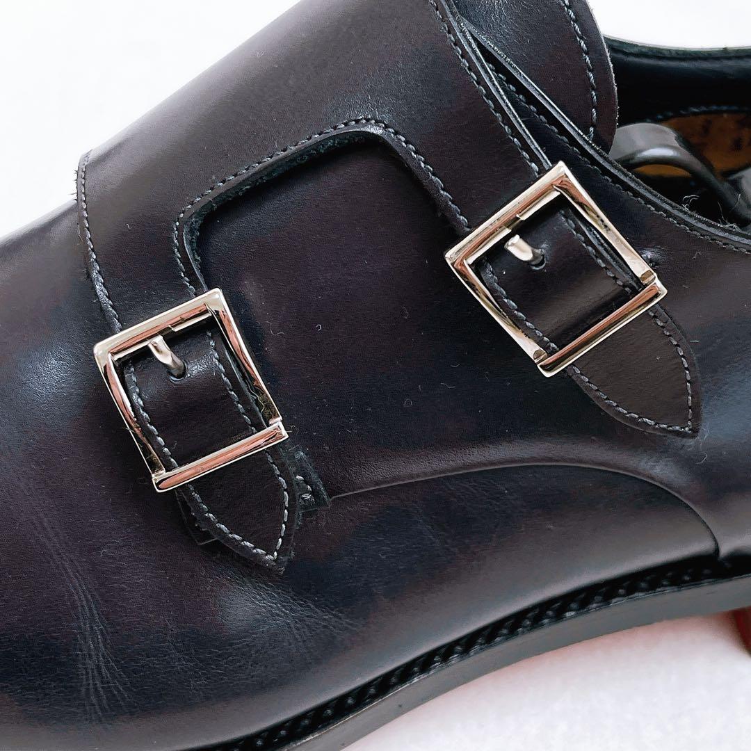 極美品 サントーニ ダブルモンクストラップ レザー 革靴 黒 ストレートチップ