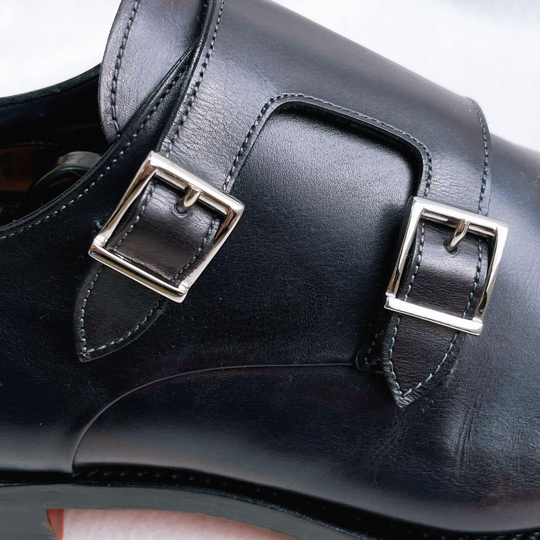 極美品 サントーニ ダブルモンクストラップ レザー 革靴 黒 ストレートチップ