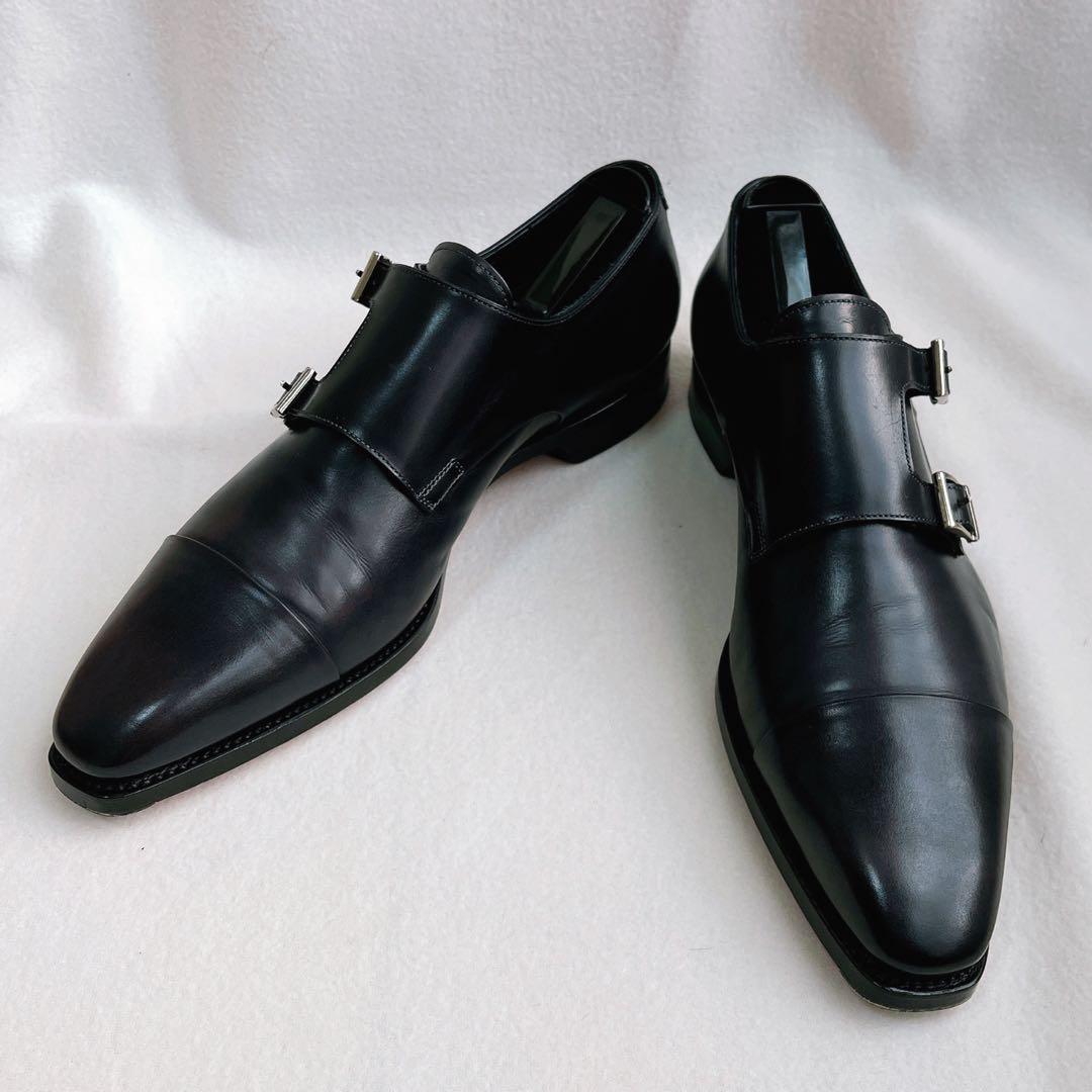 極美品 サントーニ ダブルモンクストラップ レザー 革靴 黒 ストレートチップ
