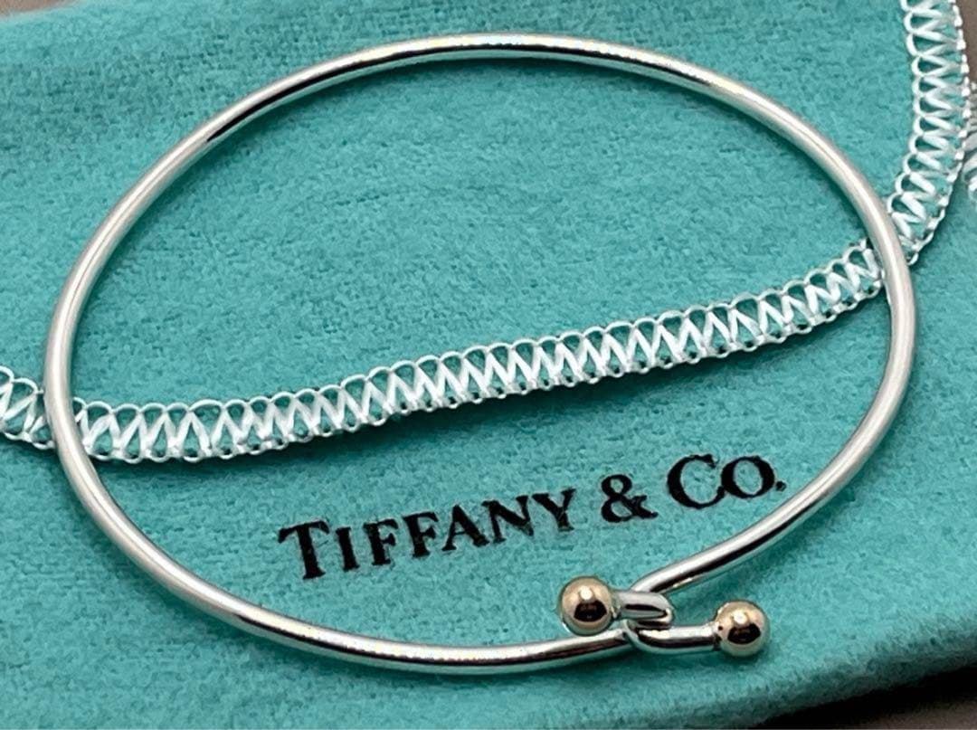 c225 オールドティファニー　ダブルフック　バングル　k14 シルバー　925