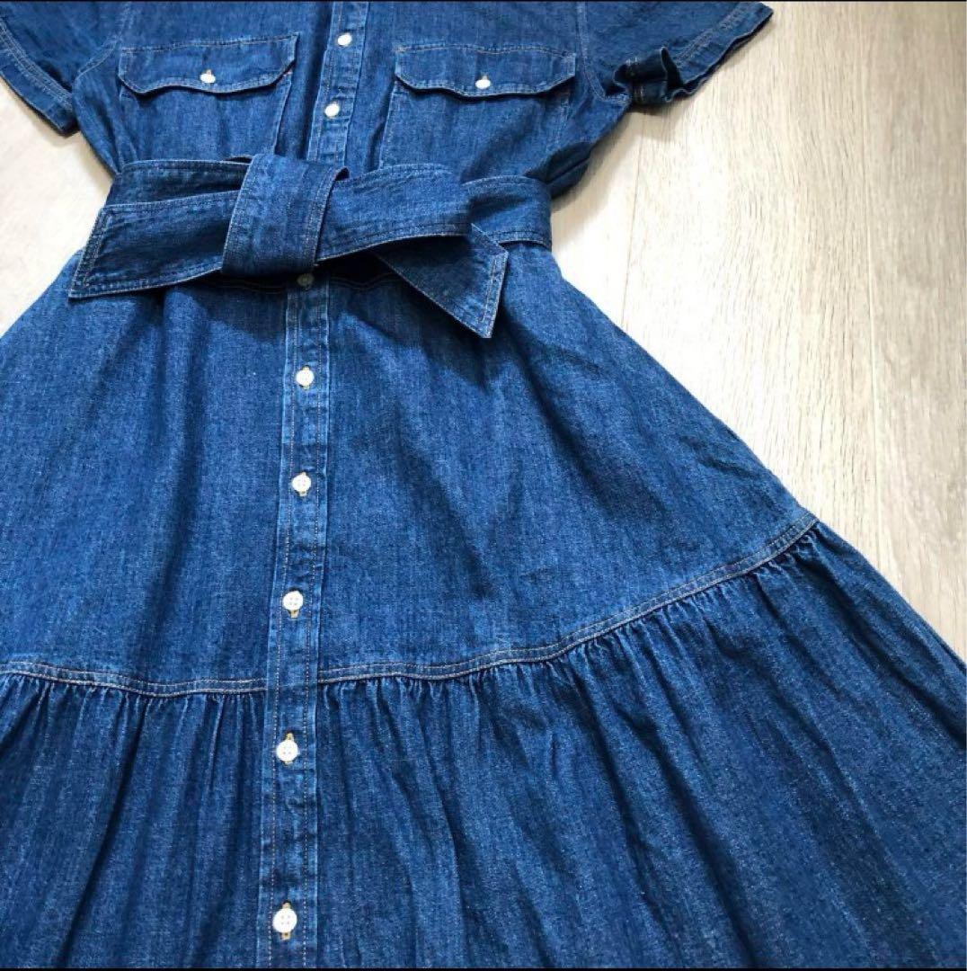 ポロラルフローレン 2ベルデッドティアードコットンドレスSデニムワンピース