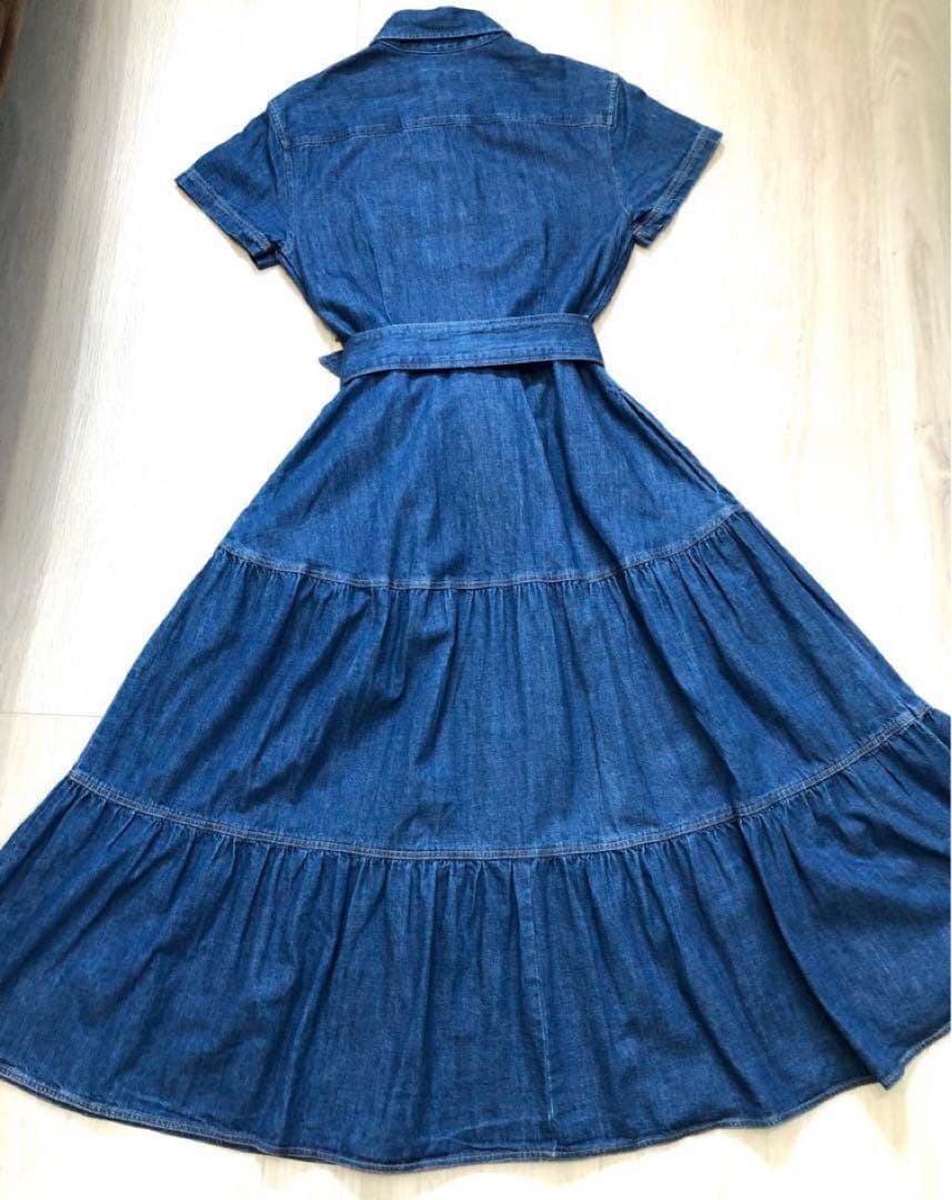 ポロラルフローレン 2ベルデッドティアードコットンドレスSデニムワンピース